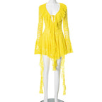 LUMIÈRE™ - Lace Ruffle Long Sleeve Mini Dress